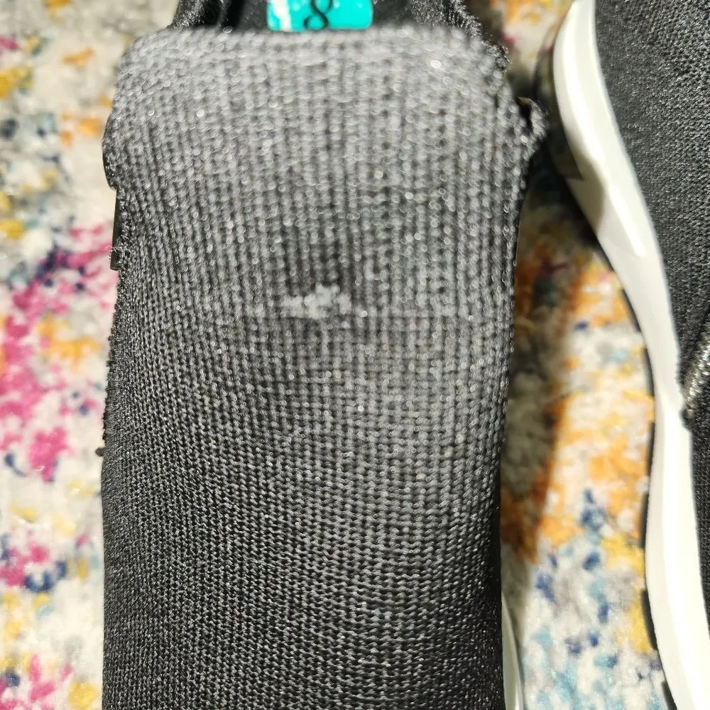Steve Madden Black & White With Silver Accent Fly Knit Zip Platform Sneakers 8